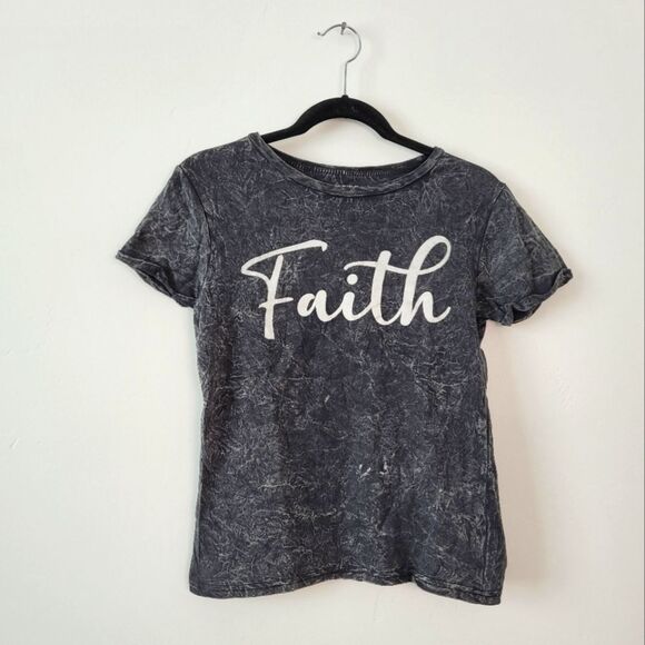 Faith T-Shirt Crinkled Charcoal Gray Casual Comfy Loungewear Small On Fire Brand - Picture 1 of 7